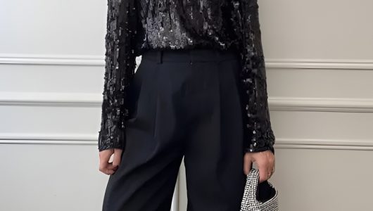 Wide Leg Trousers with a Glittery Crop Top