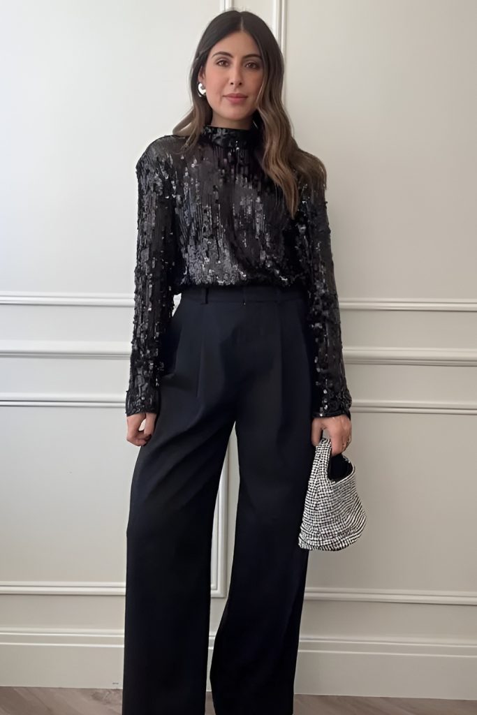 Wide Leg Trousers with a Glittery Crop Top