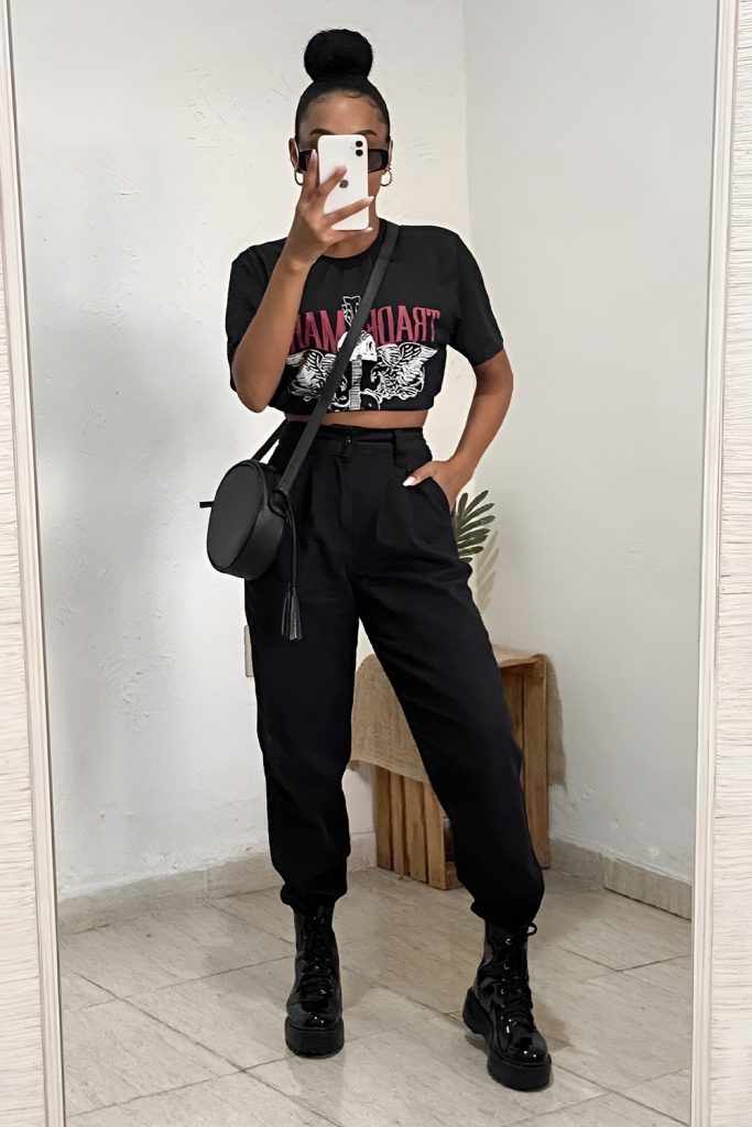 All Black Streetwear Look with Monochrome Statement