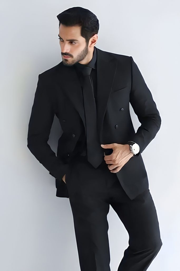 All Black Suit with Crisp Dress Shirt