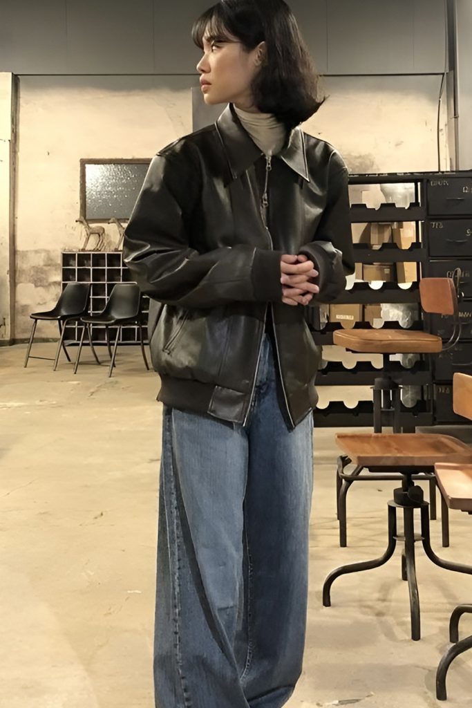 Amp Up the Edge with a Leather Jacket and Loose Denim