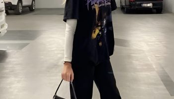 Band Tee Over Long Sleeve Layers with Distressed Denim