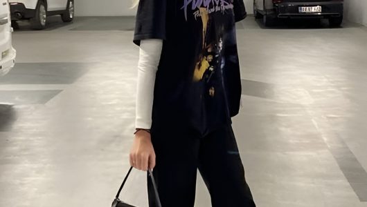 Band Tee Over Long Sleeve Layers with Distressed Denim