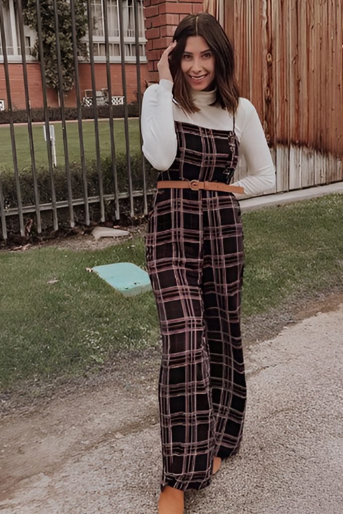Belted Patterned Jumpsuit and Layered Outer Layers