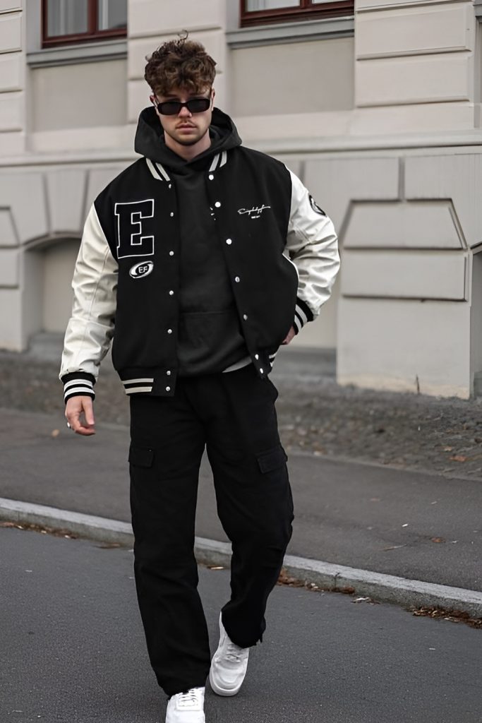 Black Bomber Jacket and Cargo Pants