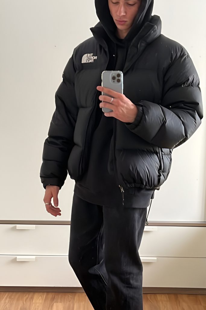 Black Puffer Jacket with Utility Pants