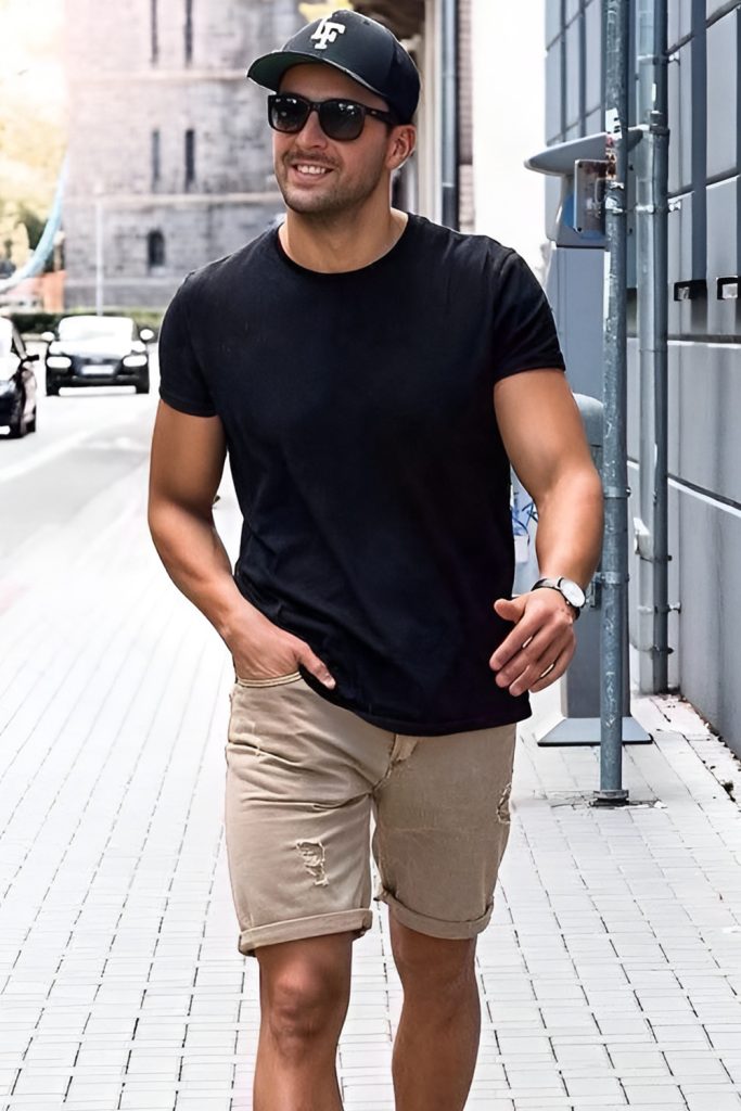 Black Shirt and Khaki Shorts for Smart Casual Day