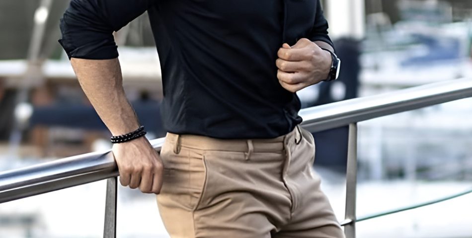 Black Shirt with Camel Colored Chinos