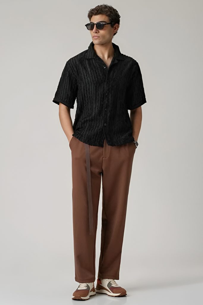 Black Shirt with Dark Brown Corduroy Pants