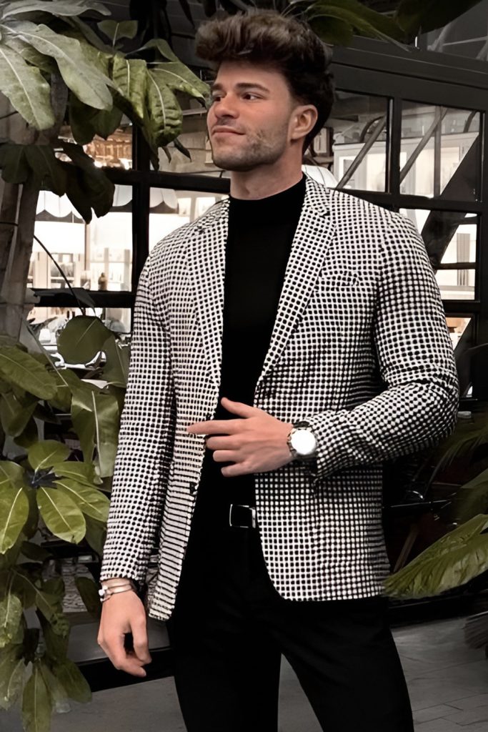 Black Shirt with Patterned Blazer