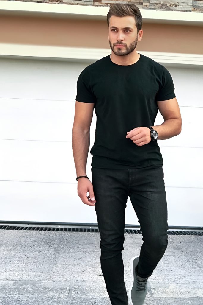 Black T Shirt with Slim Black Jeans