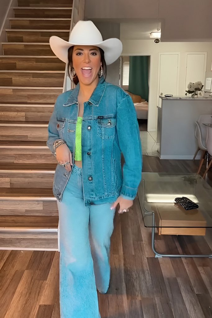 Channel authentic land vibes with double denim cooking