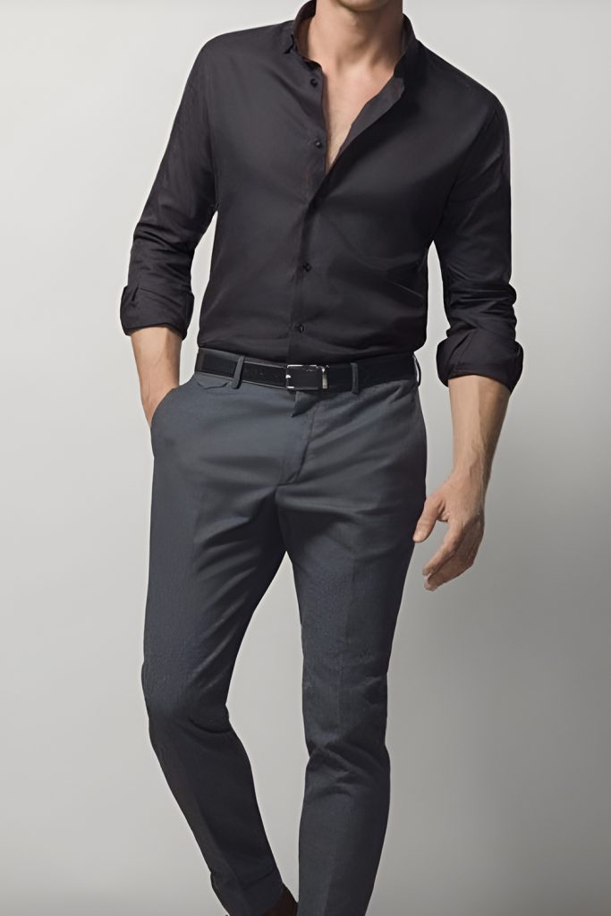 Classic Black Shirt with Charcoal Grey Trousers