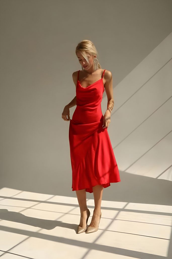 Classic Red Satin Slip Dress