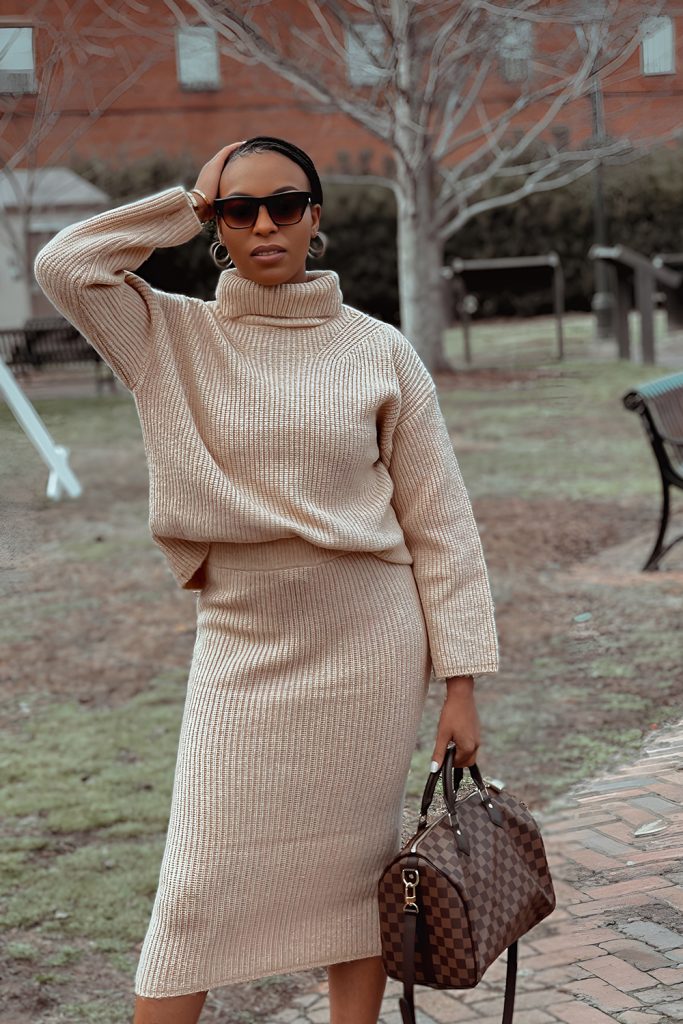 Coordinated Knit Set of Sweater and Skirt