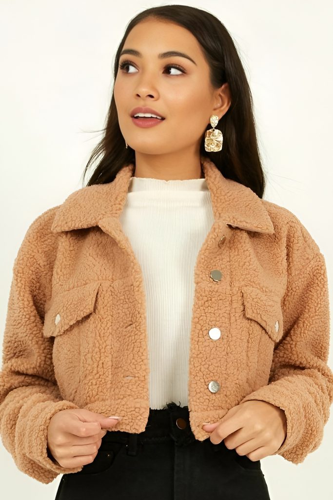 Cropped Teddy Coat with High Waist Trousers