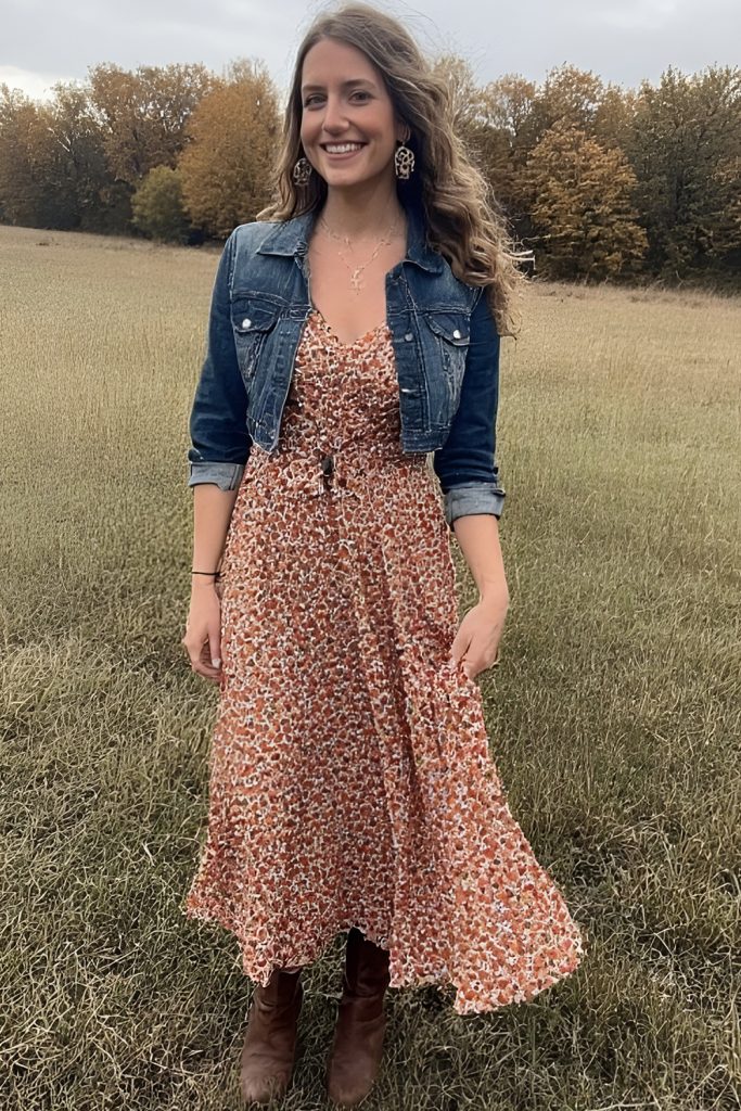 Denim jackets and flowing skirts for a feminine touch