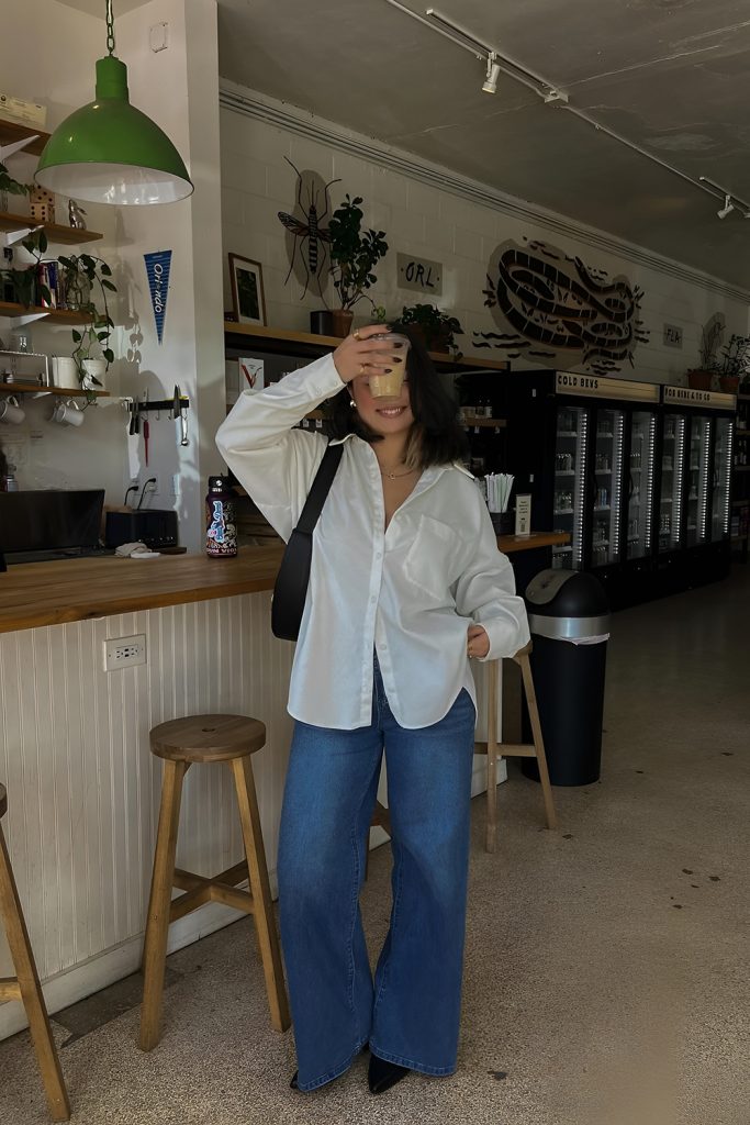 Dress Up Baggy Jeans with a Button Down Shirt for Dressy Casual