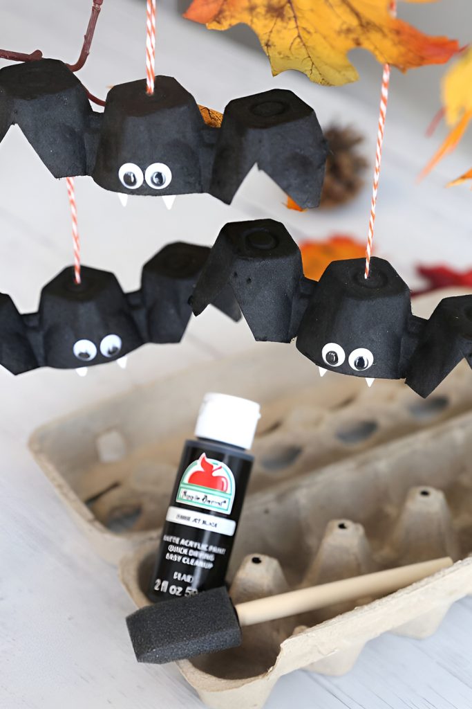 Egg Carton Bats Hanging from the Ceiling