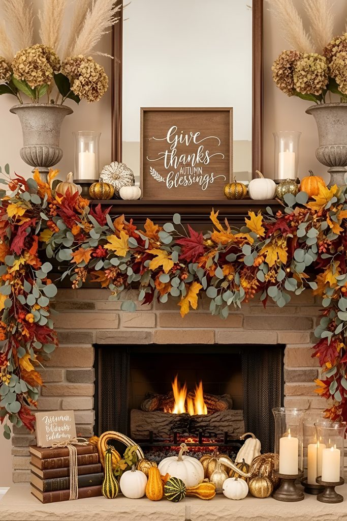 Fireplace Setting with Autumn Decor