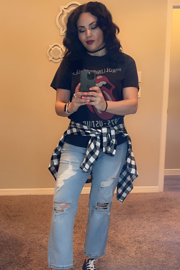 Flannel Shirt Over a Band Tee for Grunge Infused Style