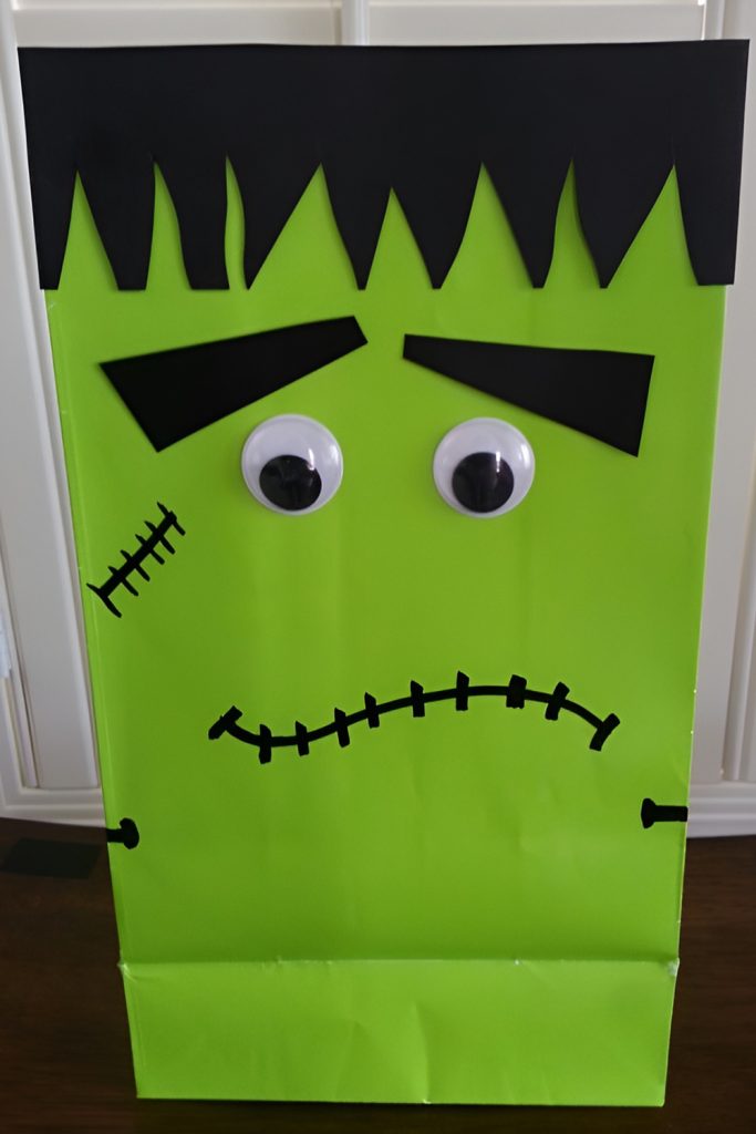 Frankenstein Faces with Green Paper Bags