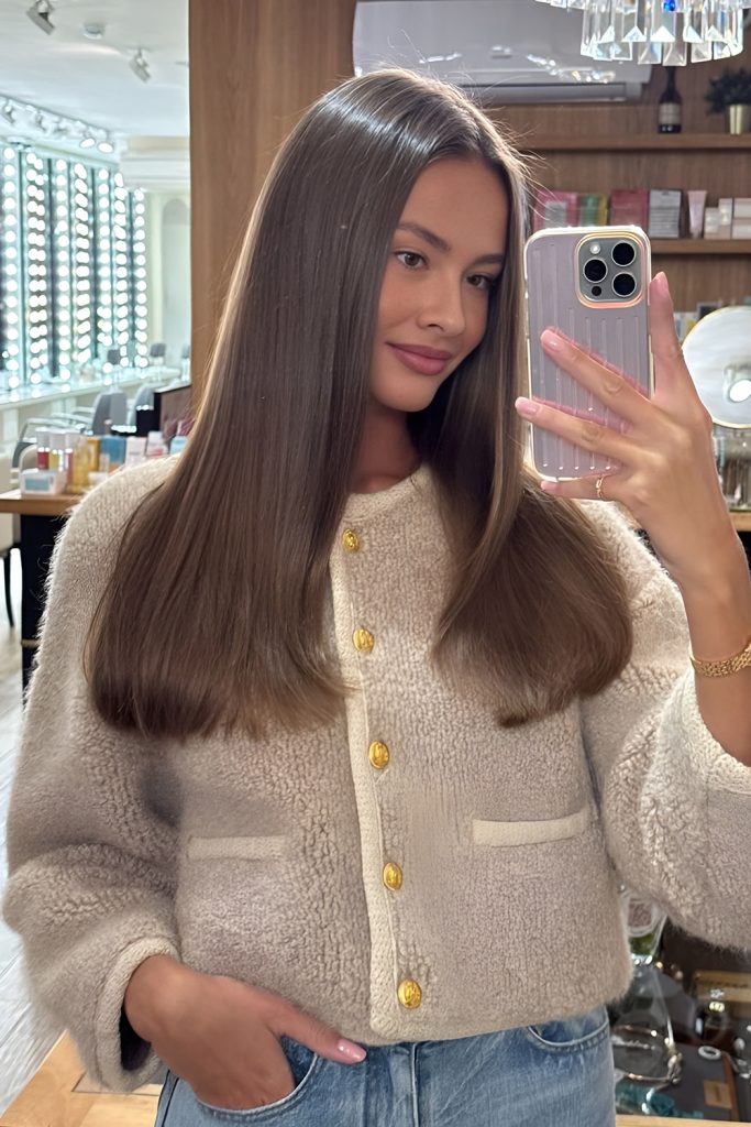 Glossy Straight Look with Center Part