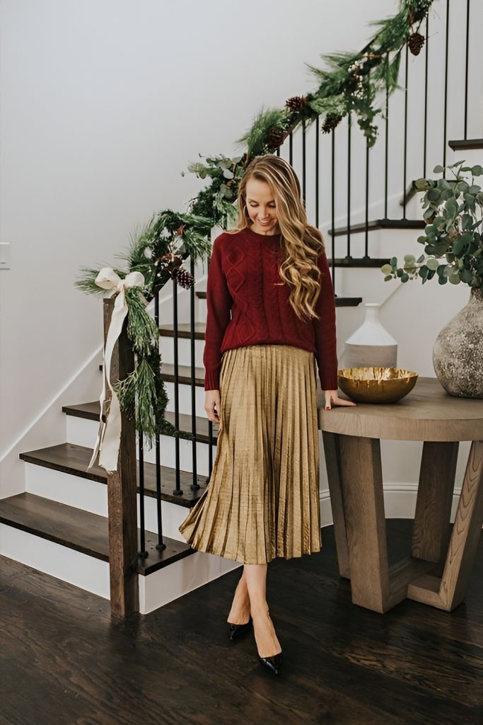 Gold Pleated Skirts PaPairth Chic Turtlenecks
