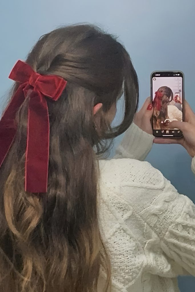 Half Up Crown Twist with Velvet Ribbon