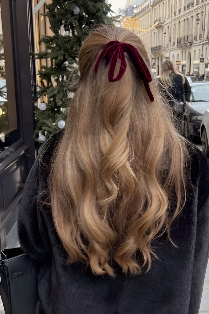 Half Up Hairstyle with a Velvet Bow