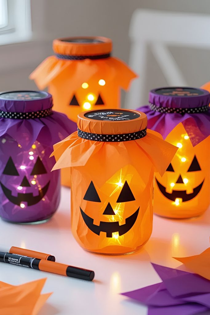 Halloween Lanterns from Colorful Mason Jars
