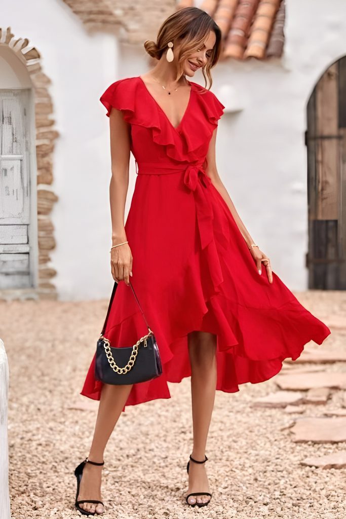 High Low Hem Red Dress for Sophisticated Movement