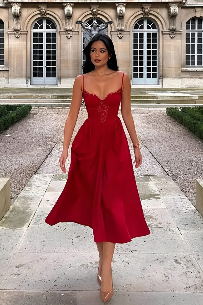 Lace Red Dress to Create Romantic Atmosphere