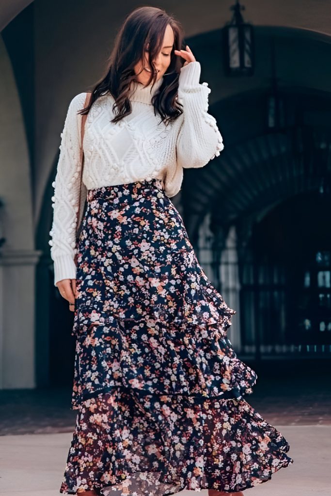 Layered Skirt and Sweater Combos Bringing Charm