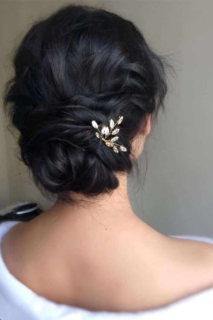Low Messy Bun with Gold Hair Pins