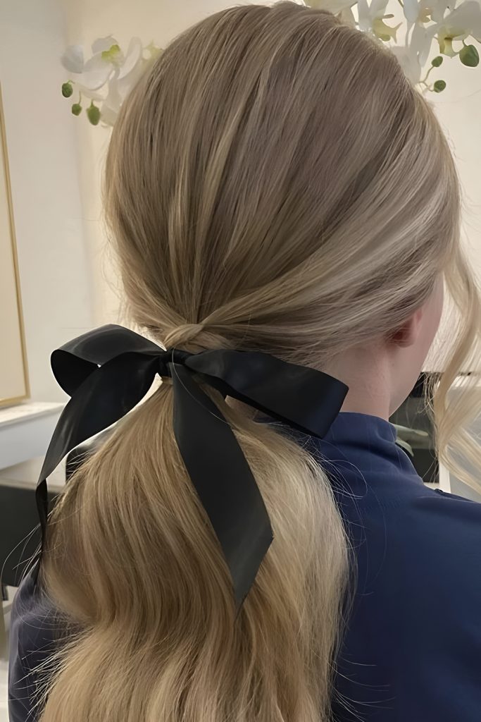Low Ponytail with a Velvet Wrap