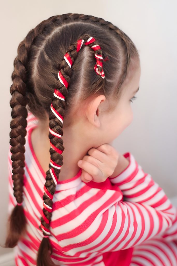 Making Candy Cane Braids Using Dressed Up Red and White Ribbons