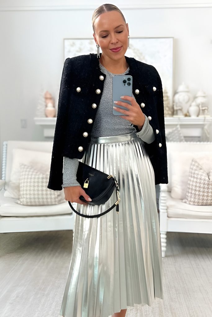Metallic Pleated Skirt with a Fitted Top