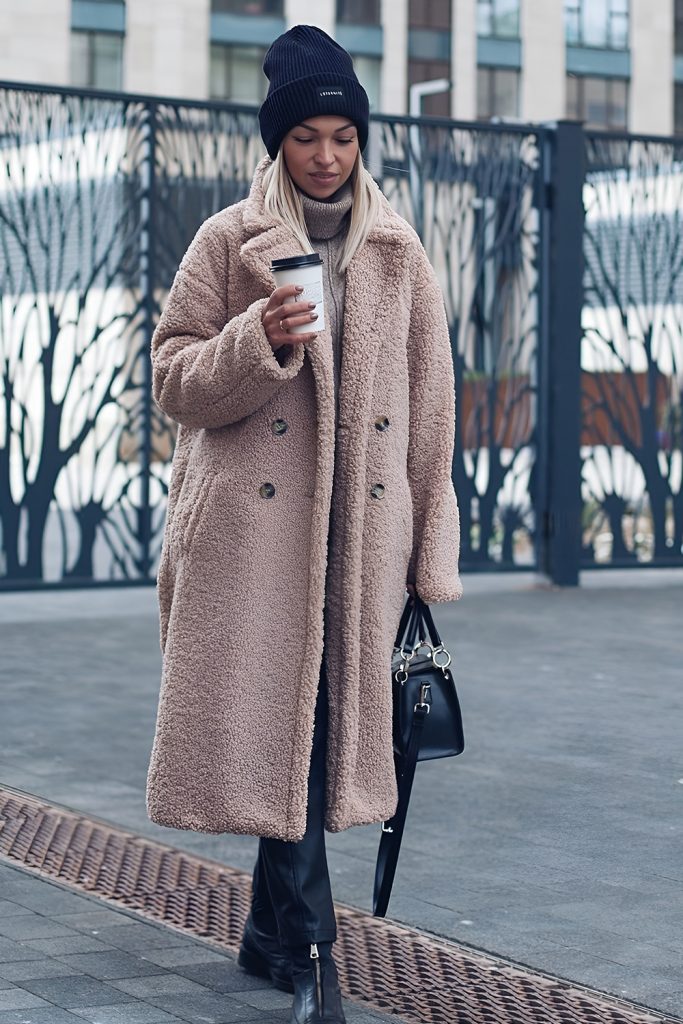 Monochrome Teddy Coat Look