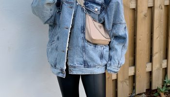 Oversized Denim Jacket with Plaid Pants for Grunge Chic