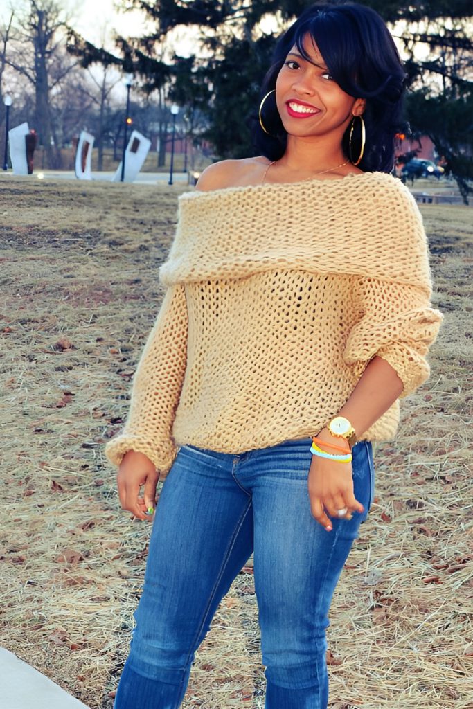 Playful Off Shoulder Sweater with Stretchy Maternity Jeans