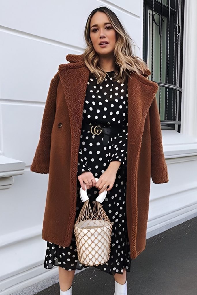 Printed Dress with Teddy Coat