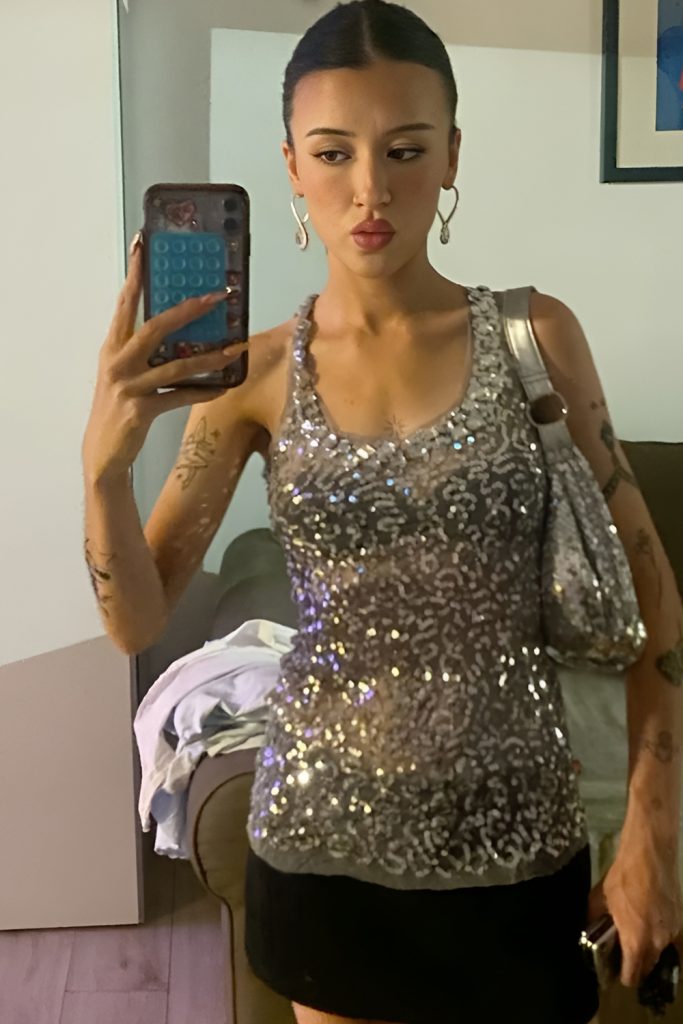 Sequined Spaghetti Strap Top for Nightlife Glitter