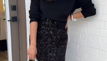 Shimmery Midi Skirt with Cozy Sweater