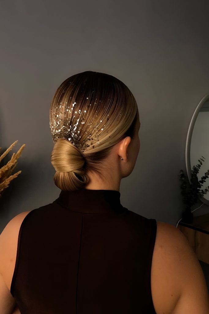 Sleek Side Bun with Crystal Accents