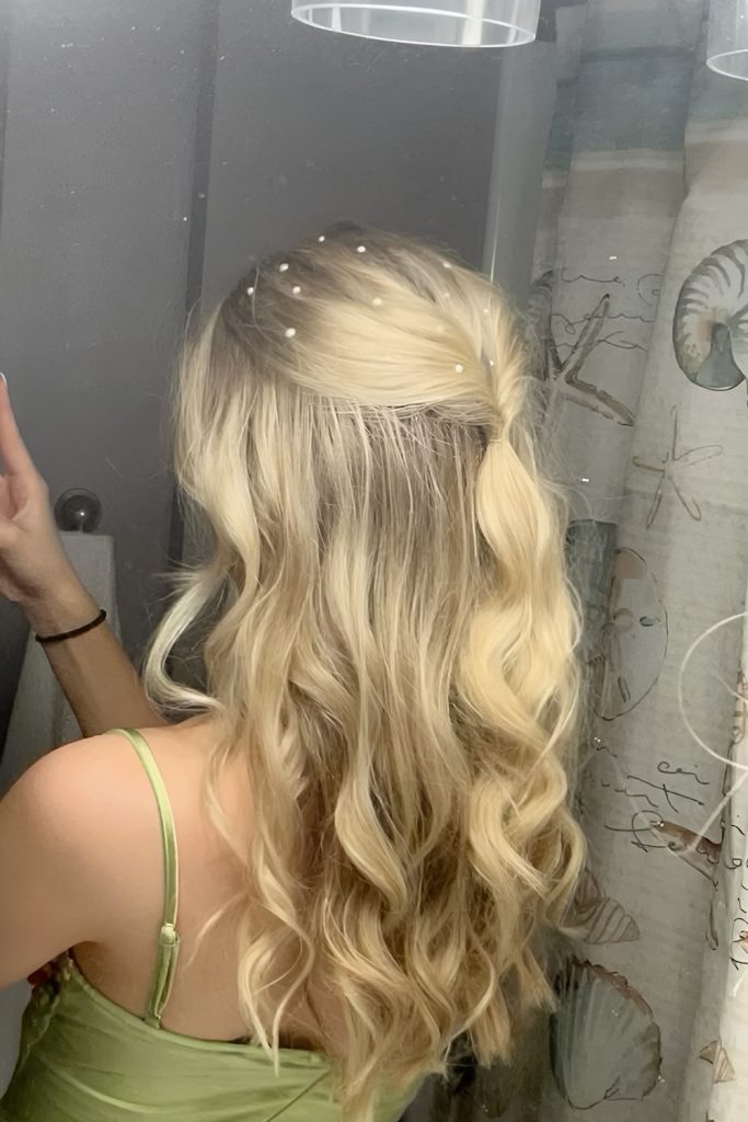 Soft Updo with Loose Curls and Glitter Details