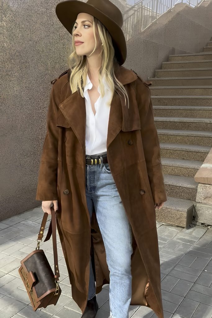 State with an edge coat and accessories for grunge