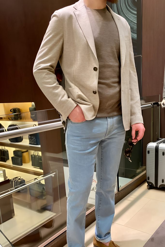 Tailored Wool Blazer with Slim Fit Jeans