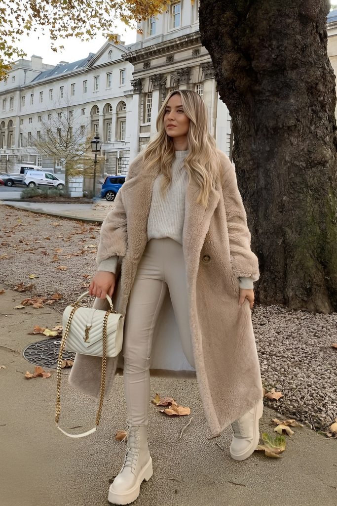 Teddy Coat Over a Sweater Dress