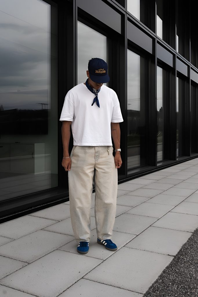 Trend Forward Streetwear with wide pants and a boxy top